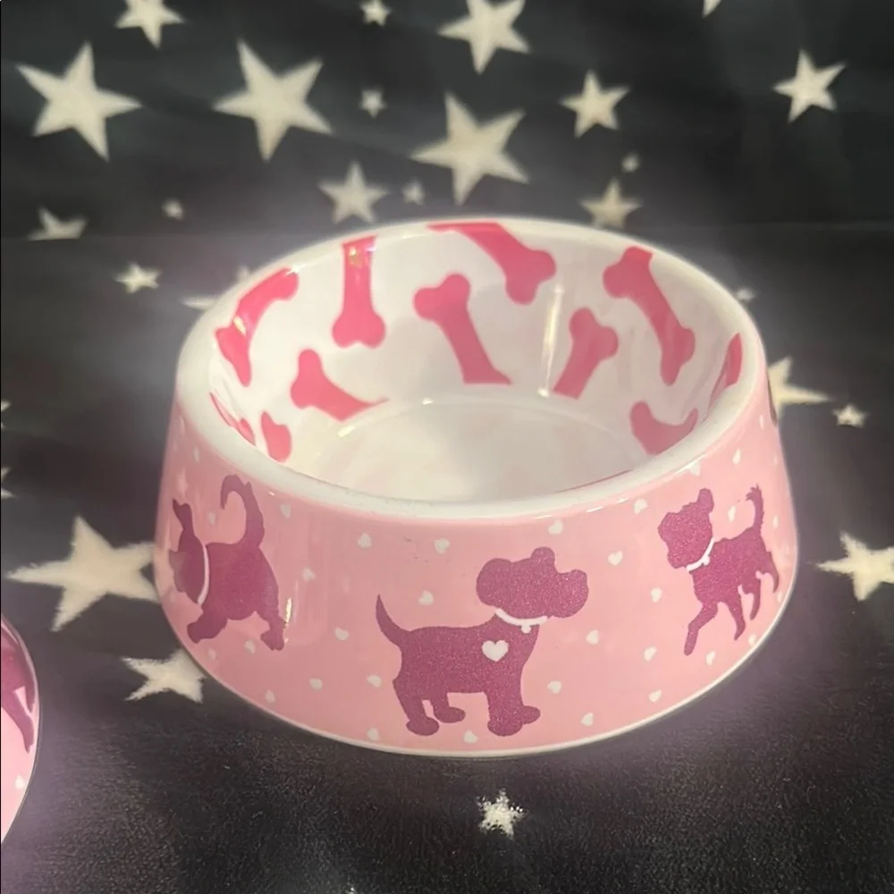 Pink Pet Bowls with Paw Print Design for Small Pets